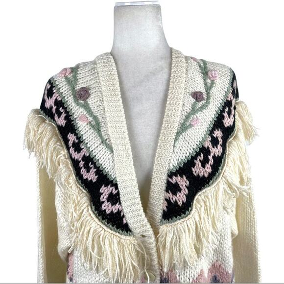 VTG Maggie Lawrence Fringed Knit Cardigan Women’s 80s Floral Pattern Size 18/20 - Picture 6 of 15
